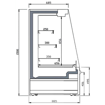Witryna chłodnicza naścienna - 1330 mm - 358 litrów - z 3 półkami - Prime Gastro