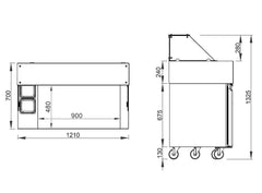 Stół przygotowawczy - 1210 mm - dla 9x GN 1/6 - 4 szuflady - włącznie z grillem kontaktowym