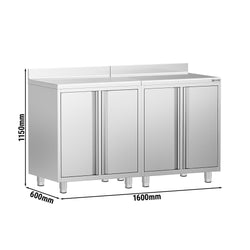 Szafka robocza – do ekspresu do kawy – 1600 x 600 mm – z 4 drzwiami skrzydłowymi i panelem tylnym