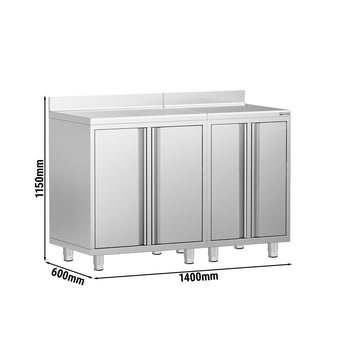 Szafka robocza – do ekspresu do kawy – 1400 x 600 mm – z 4 drzwiami skrzydłowymi i panelem tylnym