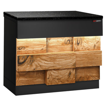 Lada kasowa TORONTO - 900 mm - drewniany panel przedni - blat roboczy kuchenny z czarnego granitu - Prime Gastro