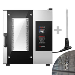 Elektryczny - Piec konwekcyjno - parowy - dotykowy - 5x GN 1/1 - wąski - z systemem mycia - w zestawie: Stojak wewnętrzny