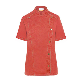 KARLOWSKY | Damska bluza kucharska z krótkim rękawem Styl dżinsowy - Czerwony w stylu Vintage - Rozmiar: 54 - Prime Gastro