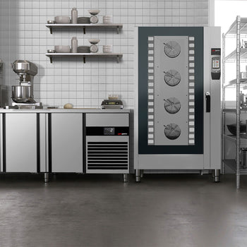 Piec konwekcyjno-parowy - Touch - 20x GN 1/1 - włącznie z systemem mycia & czujnikiem temperatury - włącznie z wózkiem na tace - Prime Gastro