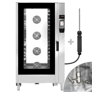 Piec konwekcyjno-parowy - Touch - 40x GN 1/1 lub 20x GN 2/1 - włącznie z systemem mycia & czujnikiem temperatury - włącznie z wózkiem na tace - Prime Gastro