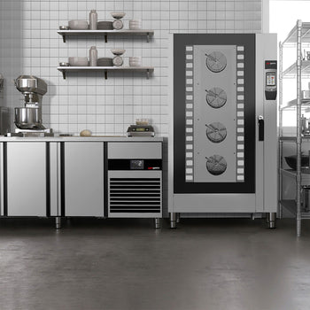Piec konwekcyjno-parowy - Touch - 40x GN 1/1 lub 20x GN 2/1 - włącznie z systemem mycia & czujnikiem temperatury - włącznie z wózkiem na tace - Prime Gastro