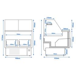 Witryna chłodnicza - 998x953mm - 110L - front Panel przedni Czerwony (RAL5015) - z 1 drzwiami - 1 półki