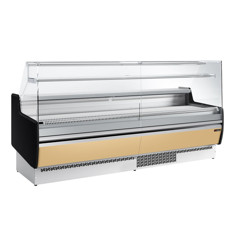 Witryna chłodnicza - 2560x953mm - 282L - front Beżowy - z 4 drzwiami - 1 półki - z oświetleniem LED - z tylnym rantem i wyświetlaczem temperatury