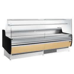 Witryna chłodnicza - 2560x953mm - 282L - front Beżowy - z 4 drzwiami - 1 półki - z oświetleniem LED - z tylnym rantem i wyświetlaczem temperatury