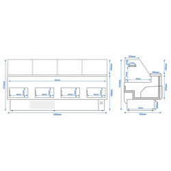Witryna chłodnicza - 2560x953x1315mm - 282L - front Hellgrün - z 4 drzwiami - 1 półki