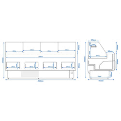 Witryna chłodnicza - 2560x953mm - 282L - front Panel przedni Czerwony (RAL3003) - z 4 drzwiami - 1 półki