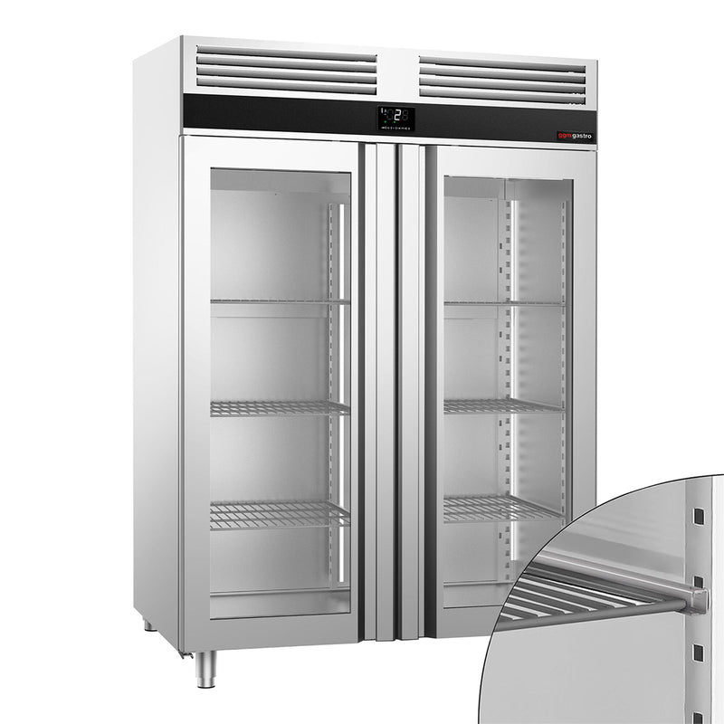Szafa chłodnicza PREMIUM – stal nierdzewna – GN 2/1 – 1400 L – z 2 drzwiami szklanymi – z izolacją 60 mm, zdjęcie 1 z 13