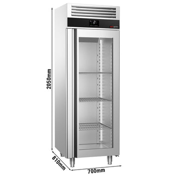 Szafa chłodnicza ze stali nierdzewnej PREMIUM - 700L - 700x810mm - 1 drzwi, przeszklona - chłodzenie wentylowane; samozamykające drzwi