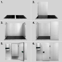 Komora mroźnicza – stal nierdzewna – 1800 x 2100 mm – 5,13 m³ – z agregatem mroźniczym i kurtyną paskową