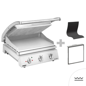 ROBAND | Contact grill for burgers – grilling surface: 500 x 275 mm – 3.1 kW – with ribbed upper and smooth lower plate