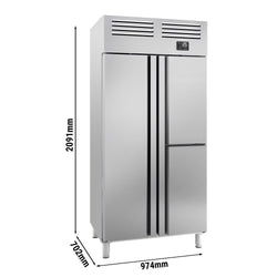 Chłodziarka PREMIUM PLUS - GN 1/1 - 745 litrów - z 1 drzwiami i 2 półdrzwiami ze stali nierdzewnej