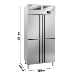 Chłodziarka PREMIUM PLUS - GN 1/1 - 745 litrów - z 4 półdrzwiami ze stali nierdzewnej