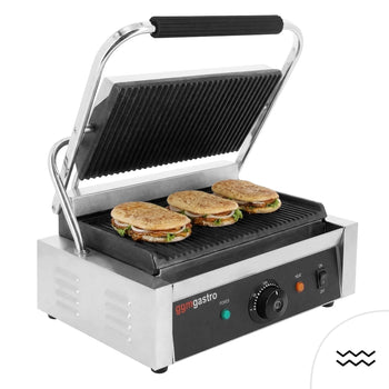 Grill kontaktowy / grill do hamburgerów – 3 kW – ruszt górny i dolny – powierzchnia grillowania: 340 x 230 mm