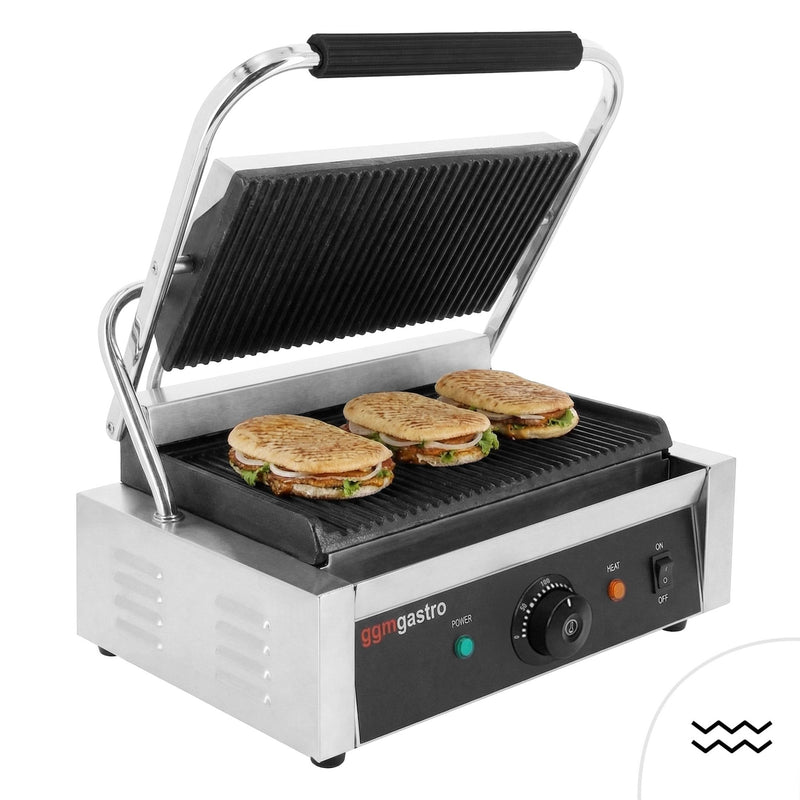 Grill kontaktowy / grill do hamburgerów – 3 kW – ruszt górny i dolny – powierzchnia grillowania: 340 x 230 mm