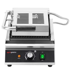 Grill kontaktowy do hamburgerów – powierzchnia grillowa: 230 x 350 mm – 2,3 kW – od +50 do +300 °C – z ryflowaną płytą górną i dolną, zdjęcie 7 z 10