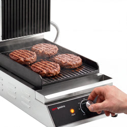 Grill kontaktowy do hamburgerów – powierzchnia grillowa: 230 x 350 mm – 2,3 kW – od +50 do +300 °C – z ryflowaną płytą górną i dolną, zdjęcie 9 z 10