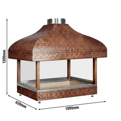 Grill węglowy miedziany - ze szkłem - 1000mm - 1 ruszty - ruszt: 800x500mm