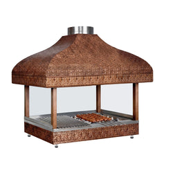 Grill węglowy miedziany - ze szkłem - 1000mm - 1 ruszty - ruszt: 800x500mm