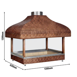 Grill węglowy miedziany - 1200mm - ze szkłem - 1 ruszty - ruszt: 1000x500mm