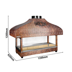 Miedziany grill na węgiel drzewny - 1200 mm - z szybą