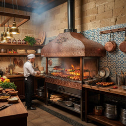 Miedziany grill na węgiel drzewny - 1500 mm - z szybą