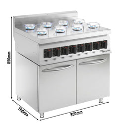 Kuchenka gazowa Künefe – 22 kW – 8 palników – wraz z szafką podblatową z 2 drzwiami