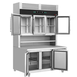Stół chłodniczy - 1350x800mm - 520L - z 3 drzwiami - z 3 przeszklonymi drzwiami - z oświetleniem LED