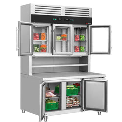 Stół chłodniczy - 1350x800mm - 520L - z 3 drzwiami - z 3 przeszklonymi drzwiami - z oświetleniem LED