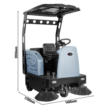 Zamiatarka samojezdna - Wydajność 8700m²/h - Szerokość robocza 140cm - 2 szczotki 48cm - Zbiornik 150l - z ssaniem - z natryskiem