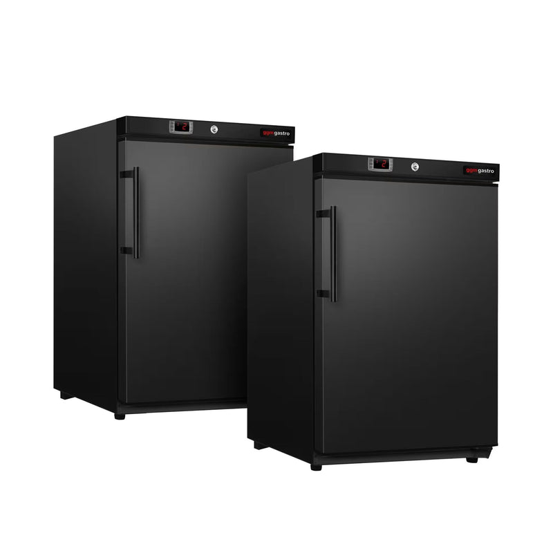 (2 sztuki) Mini chłodziarka magazynowa ECO – 200 litrów – z 1 drzwiami – wnętrze drzwi z tworzywa sztucznego – czarna