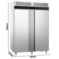 Szafa chłodnicza PREMIUM – stal nierdzewna – GN 2/1 – 1400 L – 0,374 kW – od -2 do +8 °C – z 2 drzwiami – z izolacją 85 mm