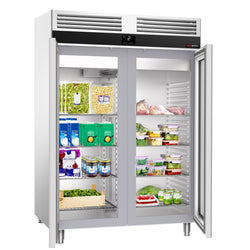 Szafa chłodnicza ze stali nierdzewnej PREMIUM - GN 2/1 - 1350L - 1400x810mm - 2 drzwi - chłodzenie wentylowane; samozamykające drzwi