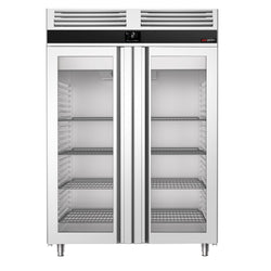 Szafa chłodnicza ze stali nierdzewnej PREMIUM - GN 2/1 - 1350L - 1400x810mm - 2 drzwi - chłodzenie wentylowane; samozamykające drzwi