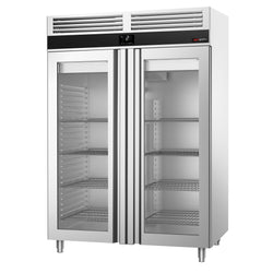 Szafa chłodnicza ze stali nierdzewnej PREMIUM - GN 2/1 - 1350L - 1400x810mm - 2 drzwi - chłodzenie wentylowane; samozamykające drzwi
