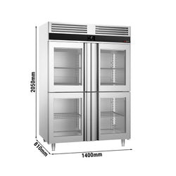 Chłodziarka ze stali nierdzewnej PREMIUM - GN 2/1 - 1400 litrów - z 4 szklanymi półdrzwiami