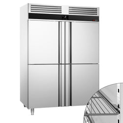 Commercial Upright Fridge Stainless steel PREMIUM - GN 2/1 - 1400L - with 4 half doors