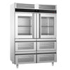 Commercial Upright Fridge Stainless steel PREMIUM - GN 2/1 - 1400L - with 2 glass doors & 4 drawers
