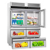 Commercial Upright Fridge Stainless steel PREMIUM - GN 2/1 - 1400L - with 2 glass doors & 4 drawers