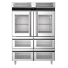 Commercial Upright Fridge Stainless steel PREMIUM - GN 2/1 - 1400L - with 2 glass doors & 4 drawers