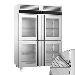 Szafa chłodnicza PREMIUM – stal nierdzewna – GN 2/1 – 1400 L – z 4 półdrzwiami szklanymi