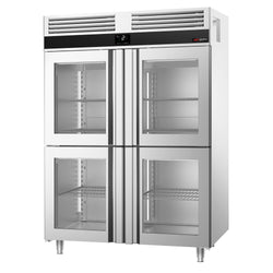 Szafa chłodnicza PREMIUM – stal nierdzewna – GN 2/1 – 1400 L – z 4 półdrzwiami szklanymi