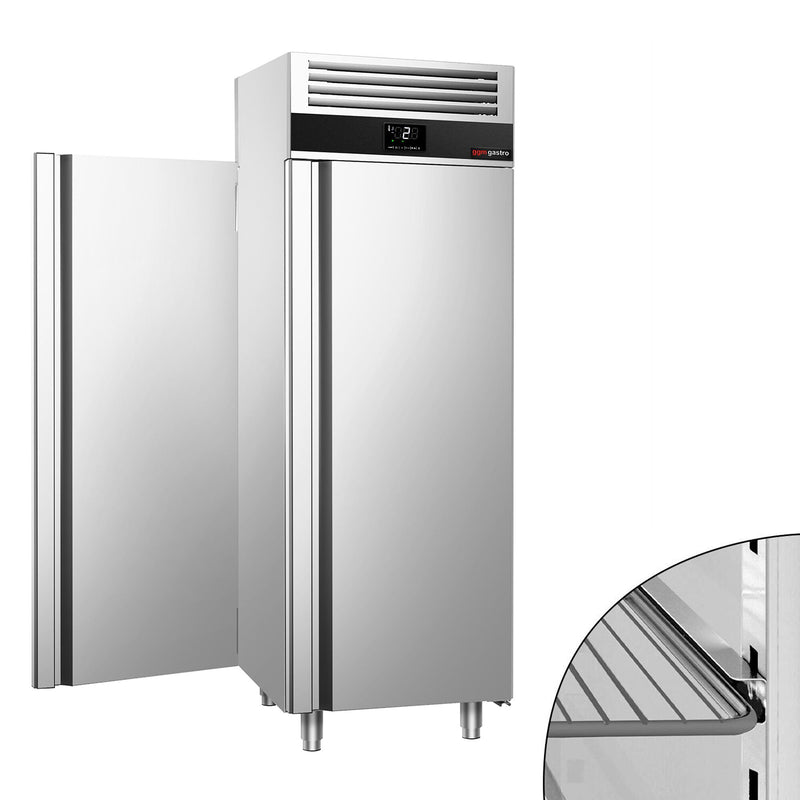 Szafa chłodnicza przelotowa ze stali nierdzewnej PREMIUM - GN 2/1 - 1410L - 700x810mm - 1 drzwi przód i tył - chłodzenie wentylowane; LED