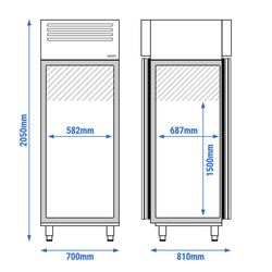 Szafa chłodnicza przelotowa ze stali nierdzewnej PREMIUM - GN 2/1 - 1410L - 700x810mm - 1 drzwi przód i tył - chłodzenie wentylowane; LED