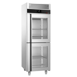 Szafa chłodnicza PREMIUM – stal nierdzewna – GN 2/1 – 700 L – z 2 półdrzwiami szklanymi