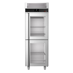 Szafa chłodnicza PREMIUM – stal nierdzewna – GN 2/1 – 700 L – z 2 półdrzwiami szklanymi